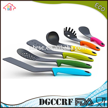 NBRSC High quality set of 6 pieces colorful nylon kitchen utensils set Ladle Slotted Strainer Spatula Spoon solid