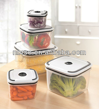 100% Food Grade Plastic 5 Pc Vacuum Square Food Storage Container