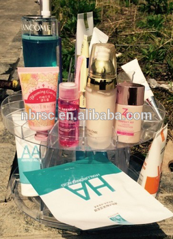 Easy and convenient Pop Plastic Cosmetic Display Stand, Acrylic Cosmetics Carousel Rotates 360 degrees