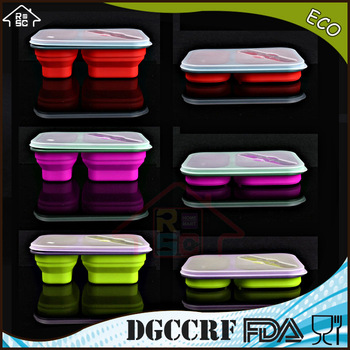 NBRSC 2-Compartment Silicone Box Food Container Collapsible Kitchenware Food Grade Silicone Lunch Box