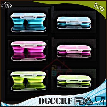 NBRSC 3-Compartment airtight Silicone lunch Box microwave Food Container Collapsible bento Box