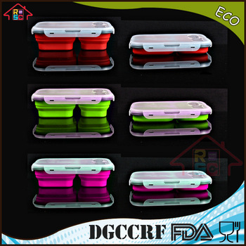 NBRSC 3-Compartment snap style airtight microwave Silicone lunch Box Food Container Collapsible bento Box