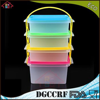 NBRSC 4 Layers plastic Lunch Box Bento square stackable Food Container set with Handle