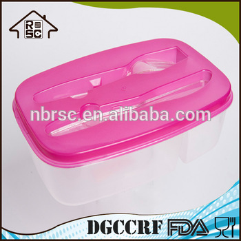 NBRSC FDA/FLGB Approved Rectangular Plastic Compartment Lunch Box with Cutlery Set