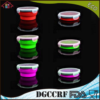 NBRSC Mircrowave circular airtight Collapsible Silicone children Lunch Box kids food box bento with snap type