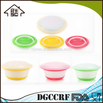 NBRSC Set of 3 Foldable Mixing Bowl with Cover Collapsible Food Container Pocket Bowls Plates with Lid for Travel