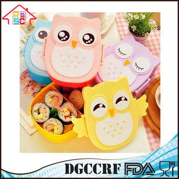 NBRSC Wholesale Portable Kids Cute Owl Lunch Box Food Storage Container Plastic Bento Box with Spoon