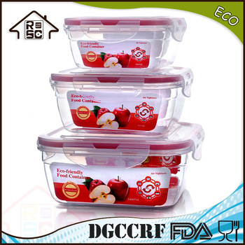 NBRSC plastic snap close airtight storage box 3pcs square food container set