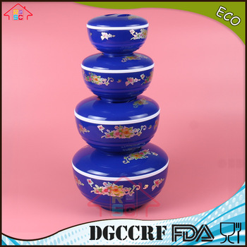 NBRSC set of 4 pcs plastic bowl set double layers stackable packing salad fruit storage bowl with lid