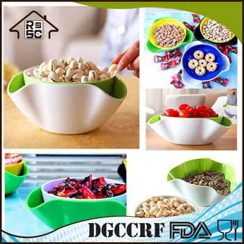 1PC 2-Tires Snack Serving Bowl Set Double Dish Bowls Integrated Waste Collection