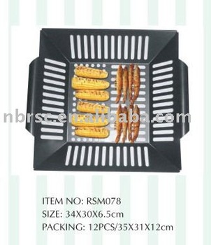 METAL NONSTICK BBQ GRILL BASKET IN BLACK FINISH