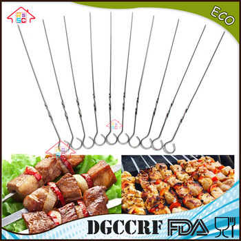NBRSC 10PCS BBQ Barbecue Skewers Needle Utensil Fork stainless steel Kebab Kabob Skewers,61cm Ring-Tip Handle, Outdoor Camping C