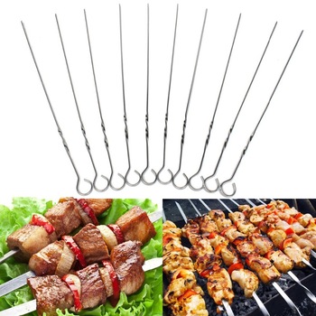 NBRSC 10pcs 13'' Stainless Steel BBQ Skewers Kabob Stick Grill Barbecue Needle