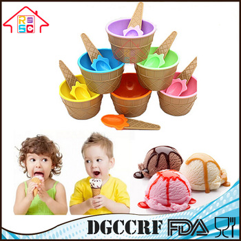 NBRSC A lovely Set Of Design Novelty Ice Cream Bowls Spoons Children Plastic Durable Cup Dessert Bowl