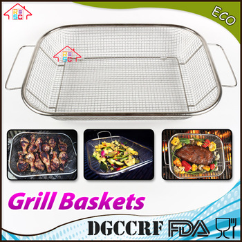 NBRSC BBQ Vegetable Stainless Steel Non-Stick Grill Basket Outdoor Cooking Grilling