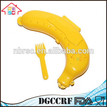 NBRSC Banana Case Plastic Lunch Box Protector Container Holder Carrier Storage + Fork