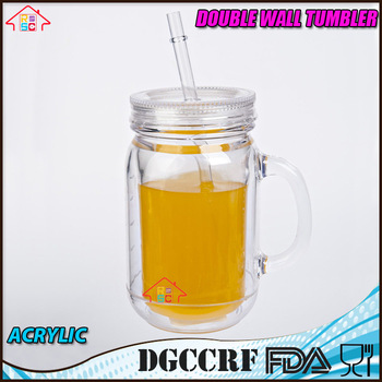 NBRSC Double Wall Insulated Plastic Jar Tumbler Mug with Striped Straws