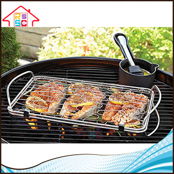 NBRSC Hot Selling New Design Delicate Shape Outdoor Cooking Large Flexible Stainless Steel BBQ Grill Wire Tool Fish Basket