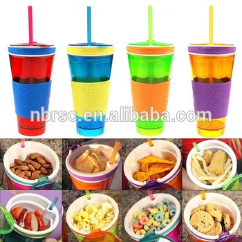 NBRSC Kids Plastic Travel Snack and Drink Cup with Lid and Straw