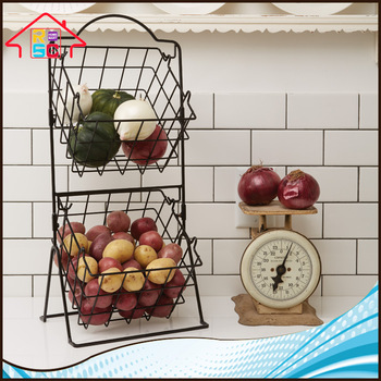 NBRSC Kitchen 2-Tier Metal Wire Market Fruit Vegetable Storage Basket