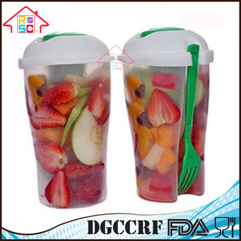NBRSC Plastic Fresh Salad Container Serving Cup Shaker with Dressing Container Fork