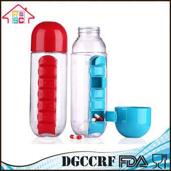 NBRSC Portable Water Bottle with Weekly Pill Box Organizer As Seen on TV