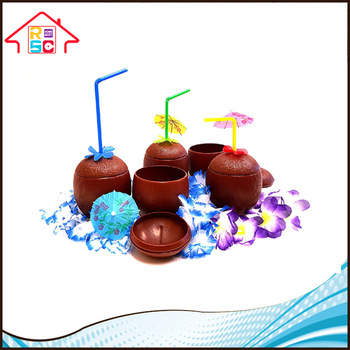 NBRSC Promotional Plastic Coconut Cups With Straw 16 Ozs Party Accessory