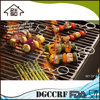 NBRSC Reliable Factory Tool Set BBQ Grill Double Raft Grill Skewers Set of 4 BBQ Tool Set