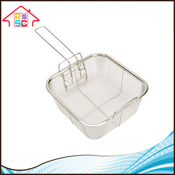 NBRSC Stainless Steel Deep Fry Basket Strainer Square Copper Chef Pan for Frying Cooking