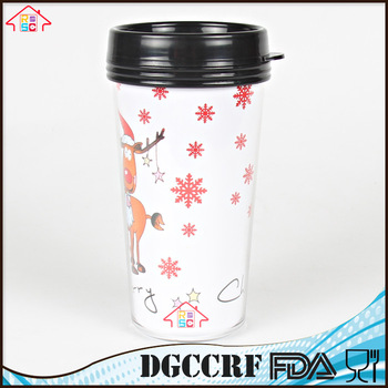 NBRSC cheap price promotion coffee tumbler plastic double wall colorful paper inside water travel mugs with lid