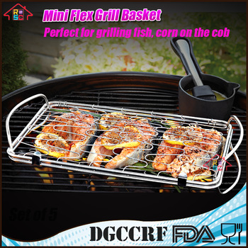 Stainless Steel BBQ Rack Mini Flexible fish Grill Basket with Wire Mesh Food Holder handle