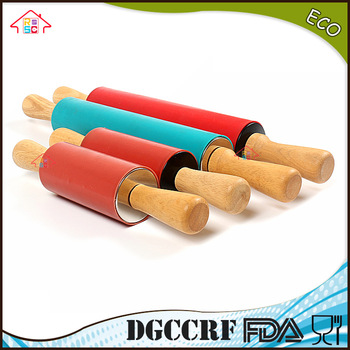 NBRSC Non-Stick Silicone Surface Rolling Pin Wooden Rolling Pin Handle for Rolling Dough, Baking