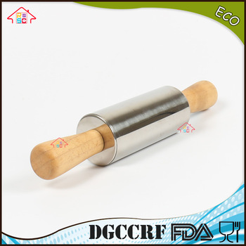 NBRSC Non Stick stainless steel Silicone Rolling Pin with Wooden Handle Pastry Dough Roller
