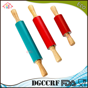 NBRSC Non-stick Silicone Rolling Pin with Wooden Handle Pastry Dough Roller Dumplings