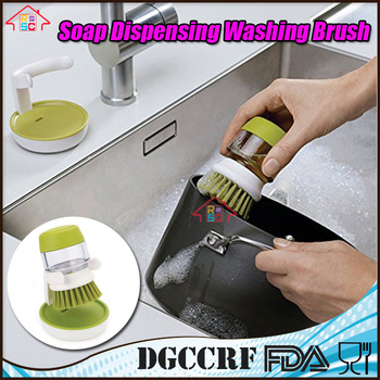 NBRSC Soap Dispensing Palm Washing Brush with Storage Stand for Dishes Cookware pot pan brush