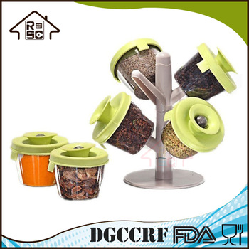 NBRSC Tree shaped Pop Up Spice Display Rack with 6 Jars Container Kitchen Tool