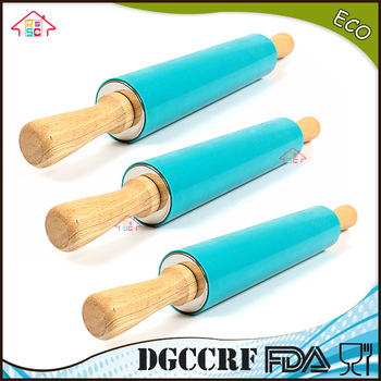 NBRSC competitive Non-stick Silicone Rolling Pin with Wooden Handle Pastry Dough Roller Dumplings