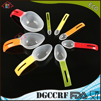 NBRSC 8 in 1 Colorful Different Size Plastic Measuring Cup &amp; Spoons with Bending Handle Kitchen Tool Set
