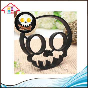 NBRSC Nonstick Black Skull Shaped Egg Ring Food Grade Silicone Fried Egg Pancake Molds