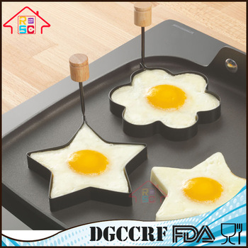 NBRSC Nonstick Star and Flower Pancake Mold Egg Rings with Wood Handles 2 Pack