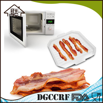 NBRSC Plastic Microwave Bacon Rack Microwave Bacon Tray Cooker White Plastic Dish
