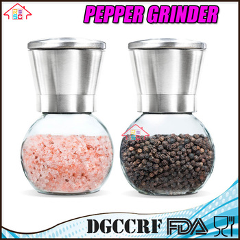 NBRSC Premium Round Salt and Pepper Grinder Set with Glass Body and Adjustable Ceramic Mill