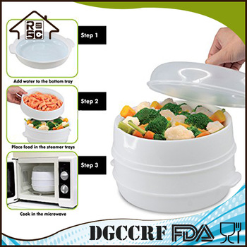 NBRSC Reliable Company 100% Food grade Plastic 2 Tier Microwave Steamer Food Cooker Container