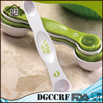 NBRSC Reliable Company 5 Pieces Plastic Green and White Measuring measuring serving spoons double heads design