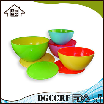Plastic Two Toned Mixing Bowls With Lids, Set of 4