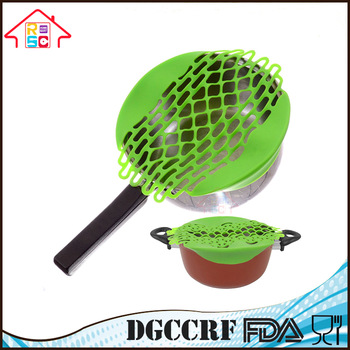 Silicone Flat Splatter Screen Frying Strainer With Antiskid Handle Pot Cover Pan Lid