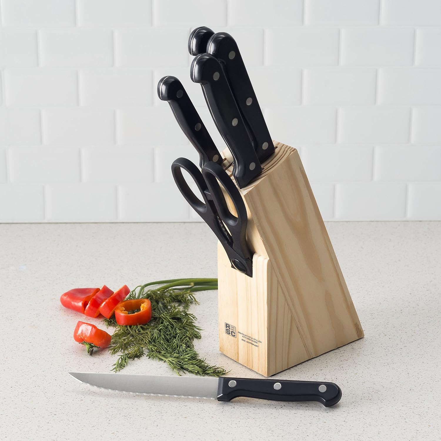 6pcs knife kit with wood base