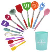 set of 14 silicone kitchen utensil set with holder