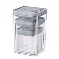 3-piece stackable airtight food storage container set with timer lids for grains and cereals