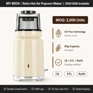 Electric Hot Air Popcorn Machine for Home Use, 1200W